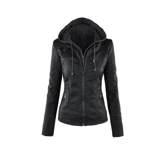 Moderne Lederjacke mit Kapuze