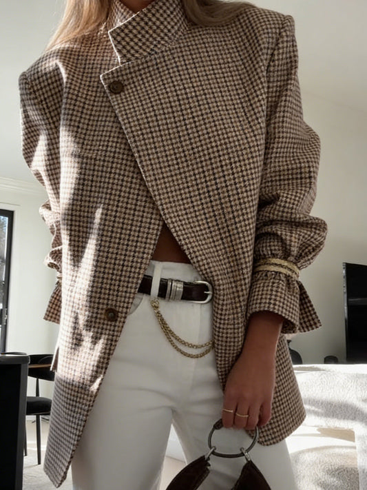 Blazer mit Karomuster, Stehkragen und lockerer Passform