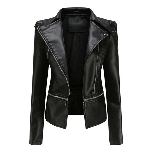 Lederjacke im Gothic-Stil mit Revers und Reißverschluss