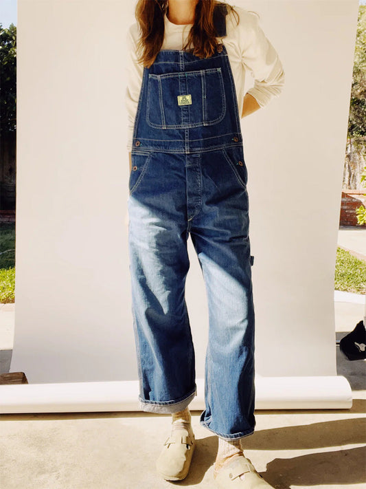 Damen Jeans-Latzhose Vintage Used-Look Oversize - Susi