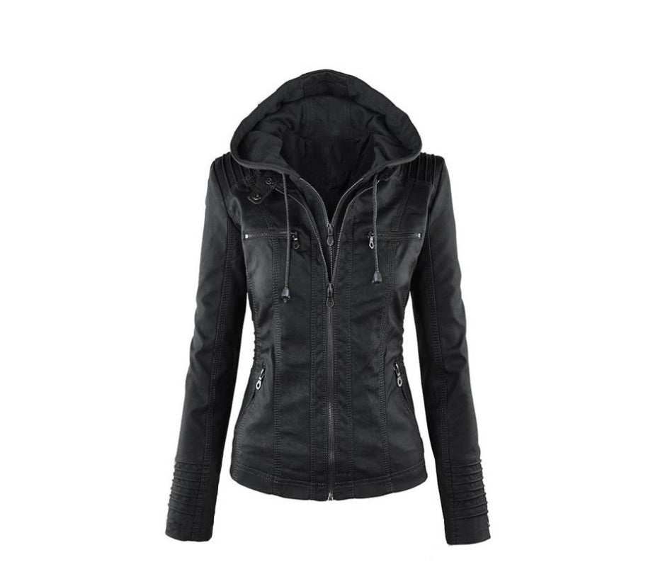 Moderne Lederjacke mit Kapuze