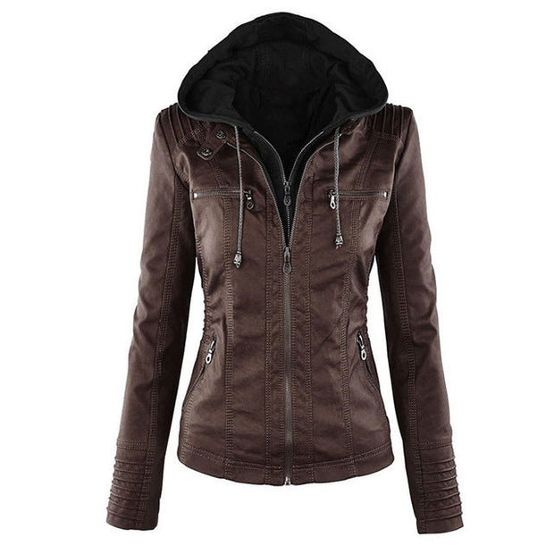 Moderne Lederjacke mit Kapuze