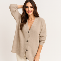Beigefarbene Strickjacke mit Knöpfen für Damen - Elira