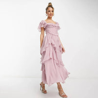 Valery - Modisches langes Kleid mit Rüschen für Partys