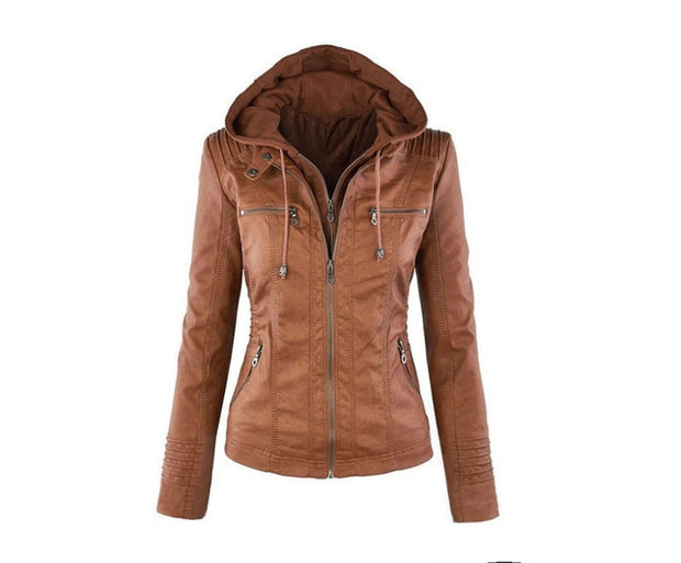 Moderne Lederjacke mit Kapuze