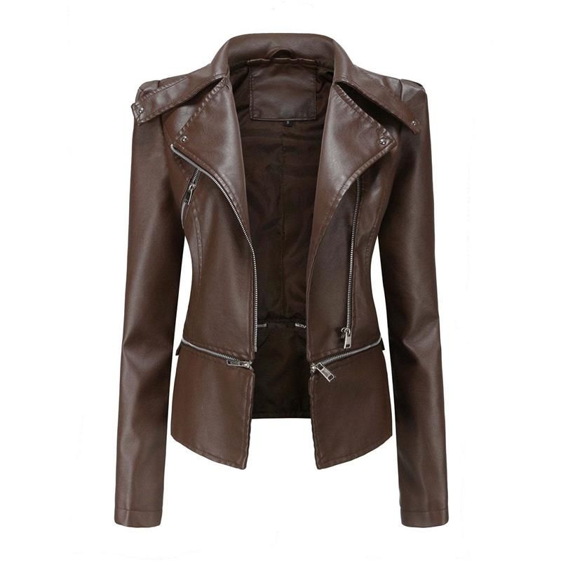 Lederjacke im Gothic-Stil mit Revers und Reißverschluss
