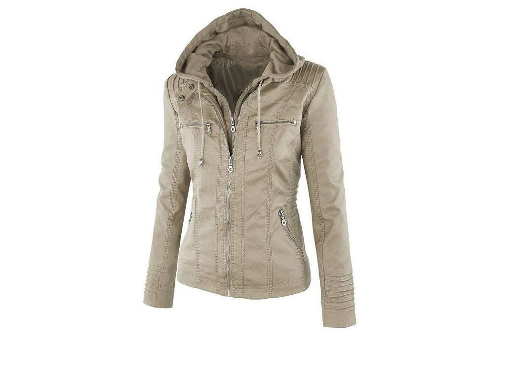 Moderne Lederjacke mit Kapuze