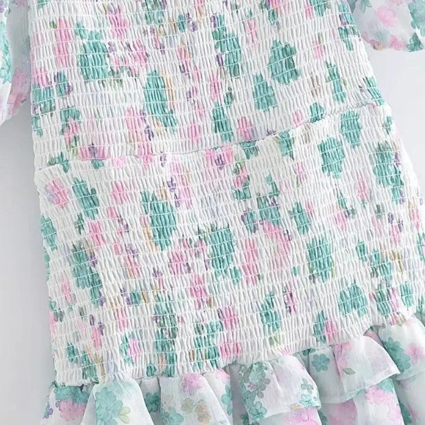 Fioby - Florales Rüschen-Minikleid mit Puffärmeln