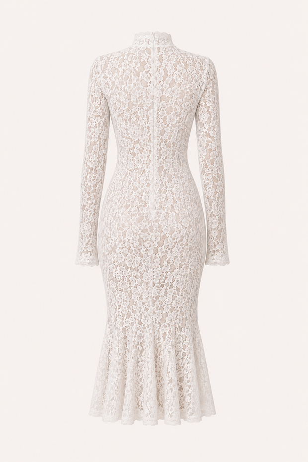 Elegantes Midi-Kleid aus Spitze für Damen mit hohem Kragen – Samara