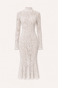 Elegantes Midi-Kleid aus Spitze für Damen mit hohem Kragen – Samara
