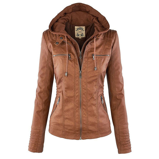 Lederjacke mit Kapuze und wetterfester Ausführung