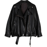 Oversize-Lederjacke mit moderner Linienführung