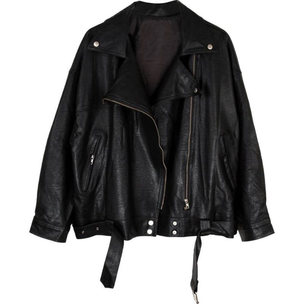 Oversize-Lederjacke mit moderner Linienführung