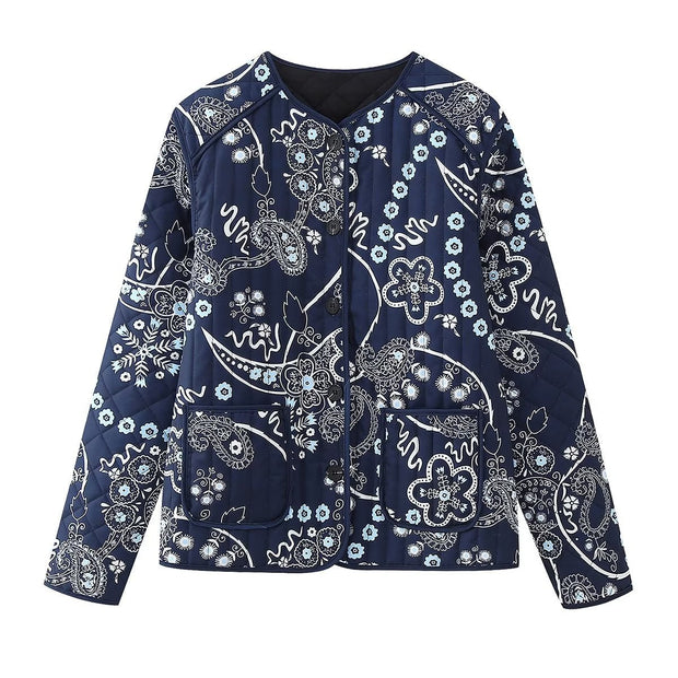 Steppjacke mit Blumenmuster und Ethno-Muster
