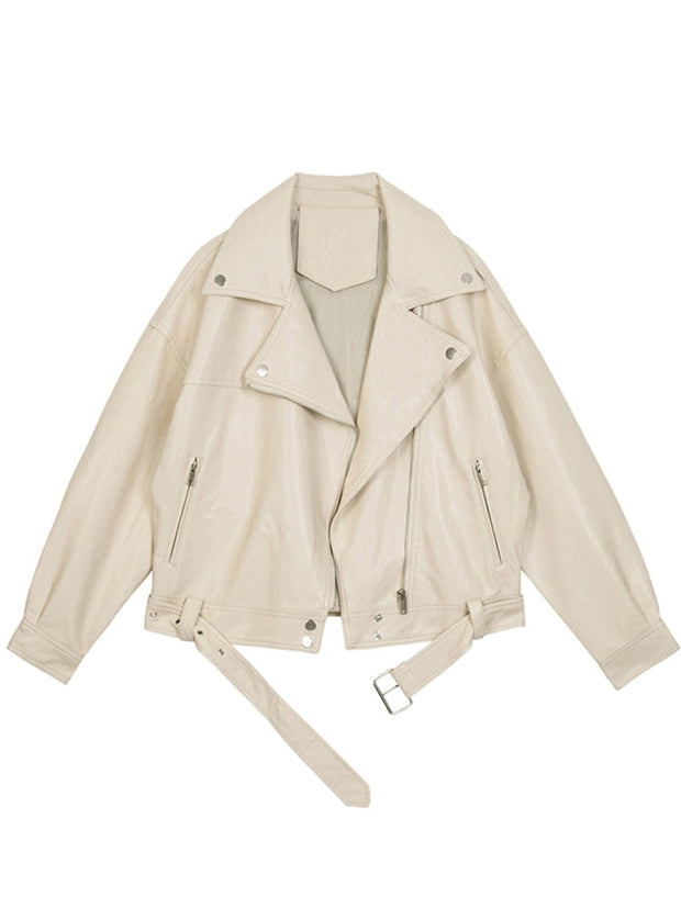 Oversize-Lederjacke mit moderner Linienführung