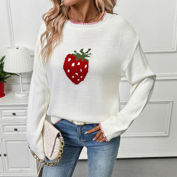 Damenstrickpullover mit Erdbeermotiv - Liane