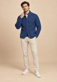 Herren-Strickjacke mit Knöpfen & Perkins-Kragen, Struktur-Strick – Cedric