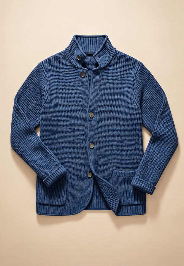 Herren-Strickjacke mit Knöpfen & Perkins-Kragen, Struktur-Strick – Cedric