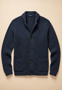 Herren-Strickjacke mit Knöpfen & Perkins-Kragen, Struktur-Strick – Cedric
