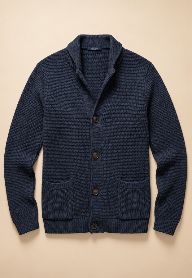 Herren-Strickjacke mit Knöpfen & Perkins-Kragen, Struktur-Strick – Cedric