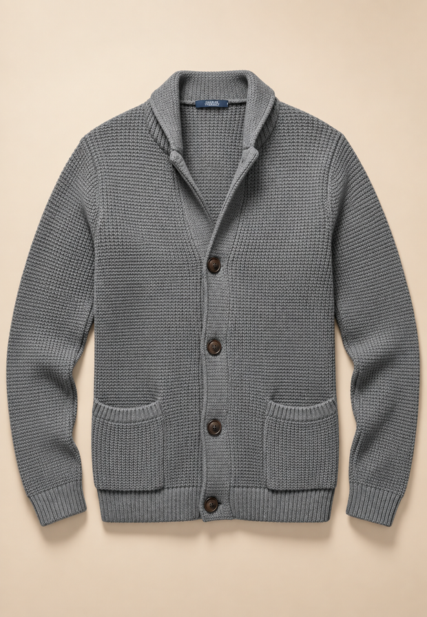 Herren-Strickjacke mit Knöpfen & Perkins-Kragen, Struktur-Strick – Cedric