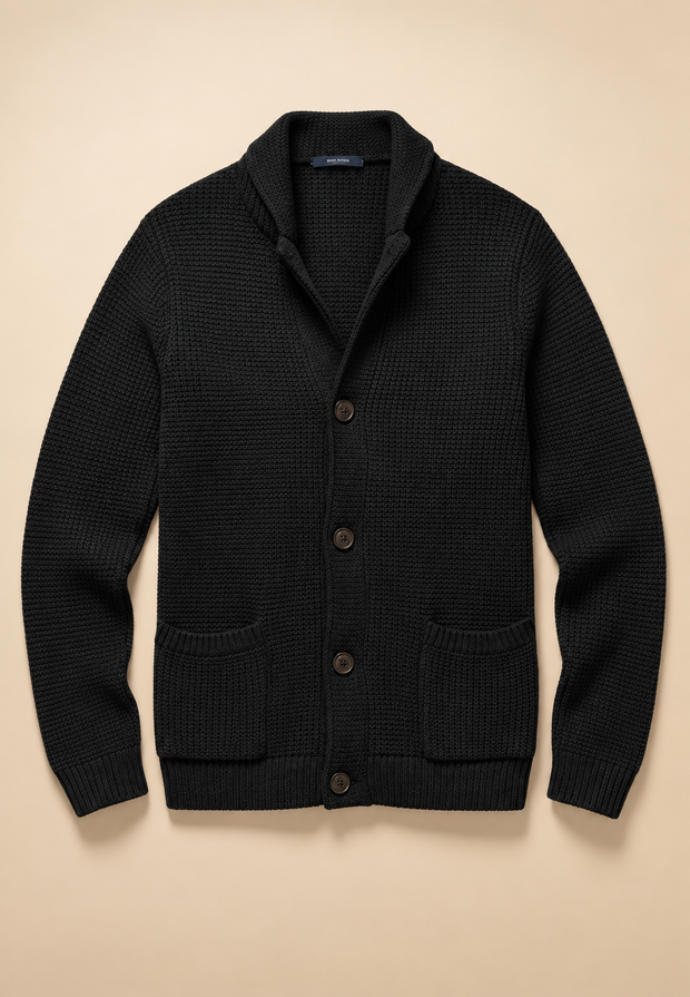Herren-Strickjacke mit Knöpfen & Perkins-Kragen, Struktur-Strick – Cedric