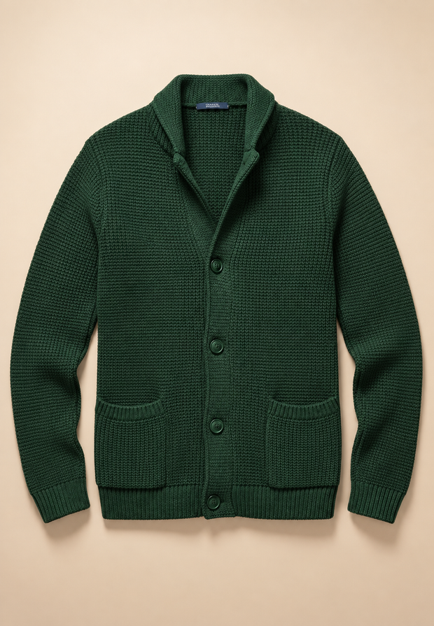 Herren-Strickjacke mit Knöpfen & Perkins-Kragen, Struktur-Strick – Cedric