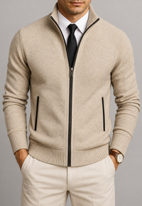 Herren-Cardigan mit Stehkragen & Struktur-Strick, Reißverschluss – Dorian