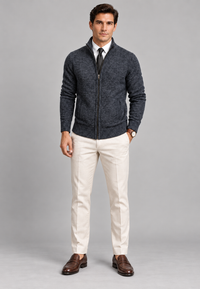 Herren-Cardigan mit Stehkragen & Struktur-Strick, Reißverschluss – Dorian
