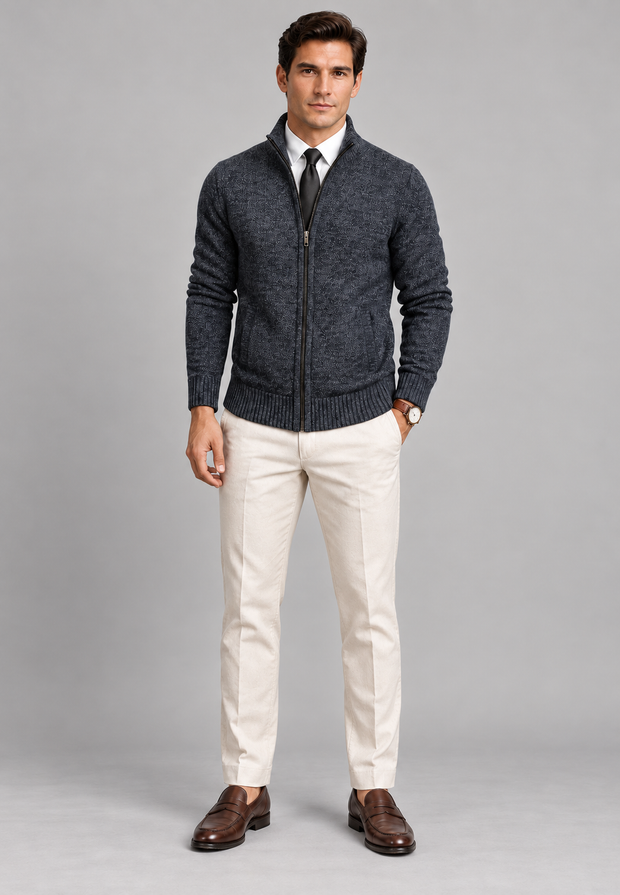Herren-Cardigan mit Stehkragen & Struktur-Strick, Reißverschluss – Dorian