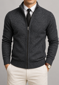 Herren-Cardigan mit Stehkragen & Struktur-Strick, Reißverschluss – Dorian