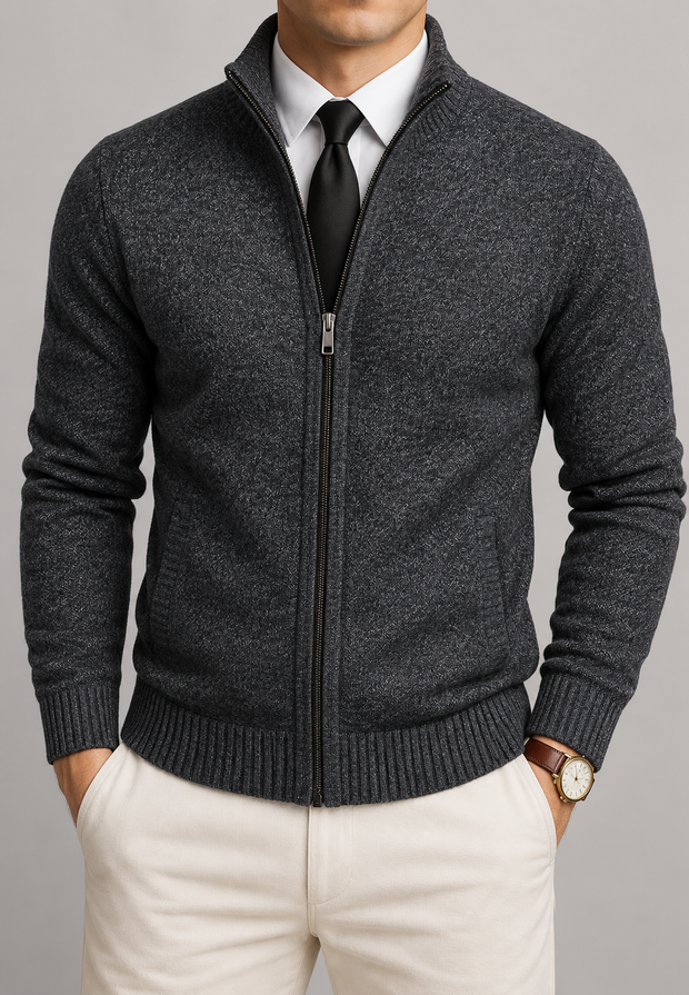 Herren-Cardigan mit Stehkragen & Struktur-Strick, Reißverschluss – Dorian