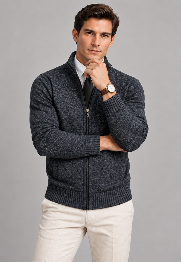 Herren-Cardigan mit Stehkragen & Struktur-Strick, Reißverschluss – Dorian