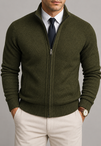 Herren-Cardigan mit Stehkragen & Struktur-Strick, Reißverschluss – Dorian