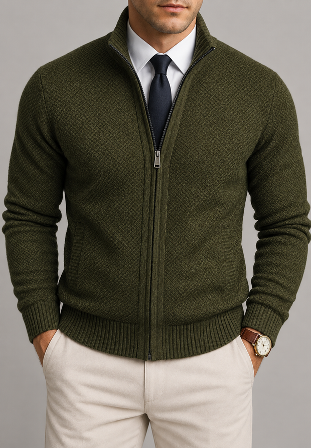 Herren-Cardigan mit Stehkragen & Struktur-Strick, Reißverschluss – Dorian