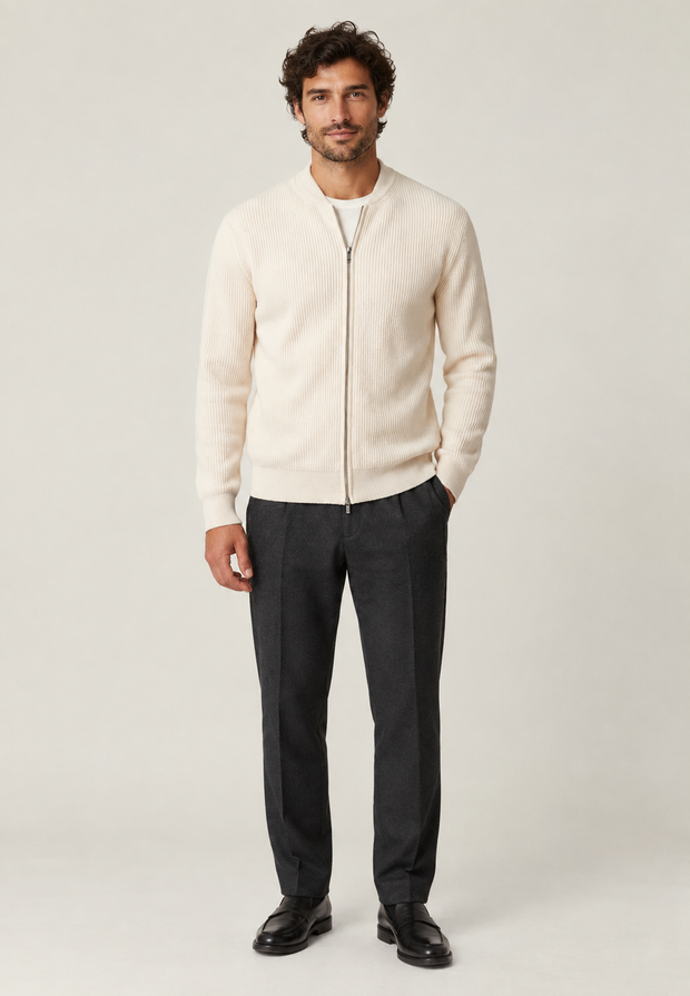 Herren-Strickjacke Rippstrick mit Zip & Rundhals – Sorrento