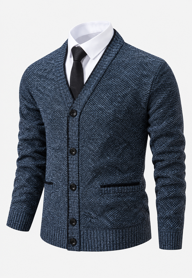 Herren-Strickjacke mit V-Ausschnitt, Knöpfen & Taschen – Levan
