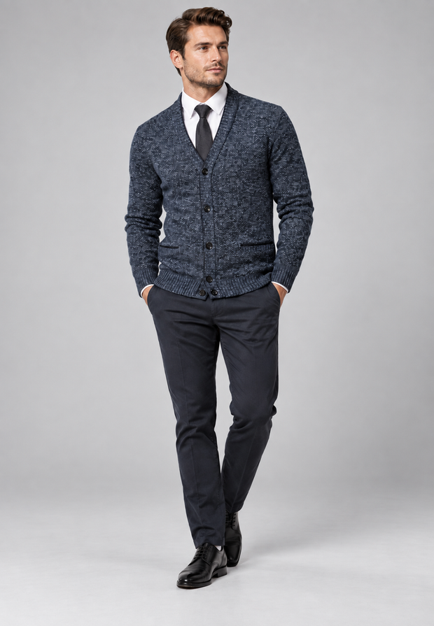 Herren-Strickjacke mit V-Ausschnitt, Knöpfen & Taschen – Levan