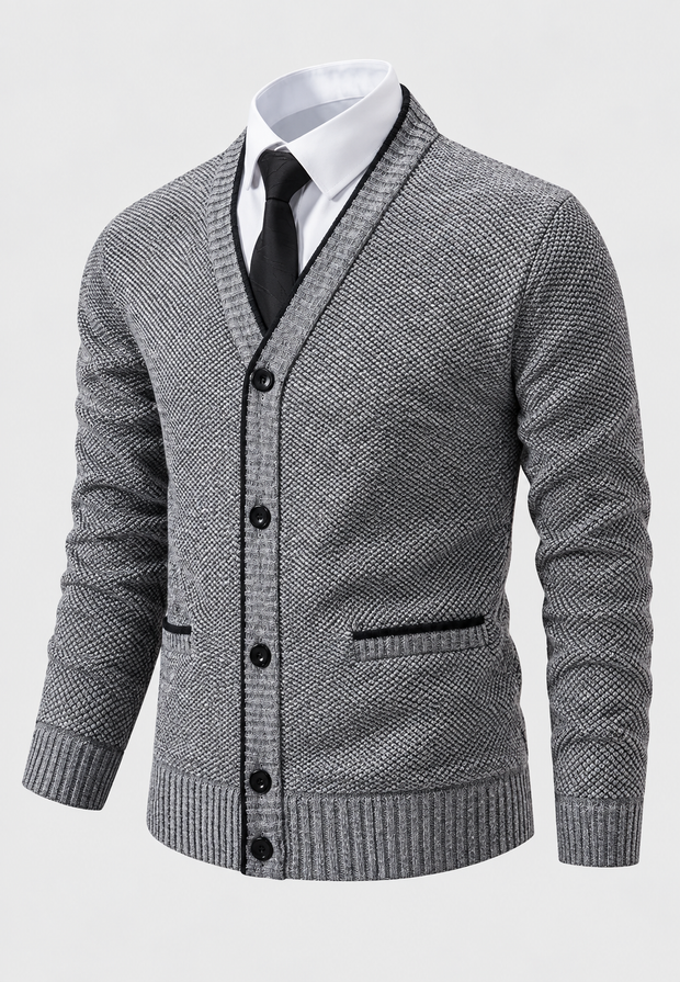 Herren-Strickjacke mit V-Ausschnitt, Knöpfen & Taschen – Levan