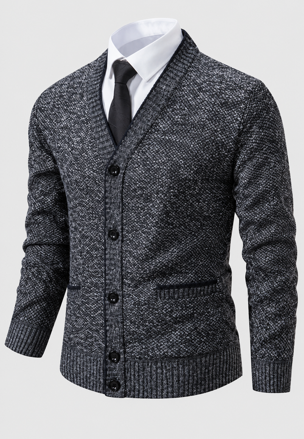 Herren-Strickjacke mit V-Ausschnitt, Knöpfen & Taschen – Levan