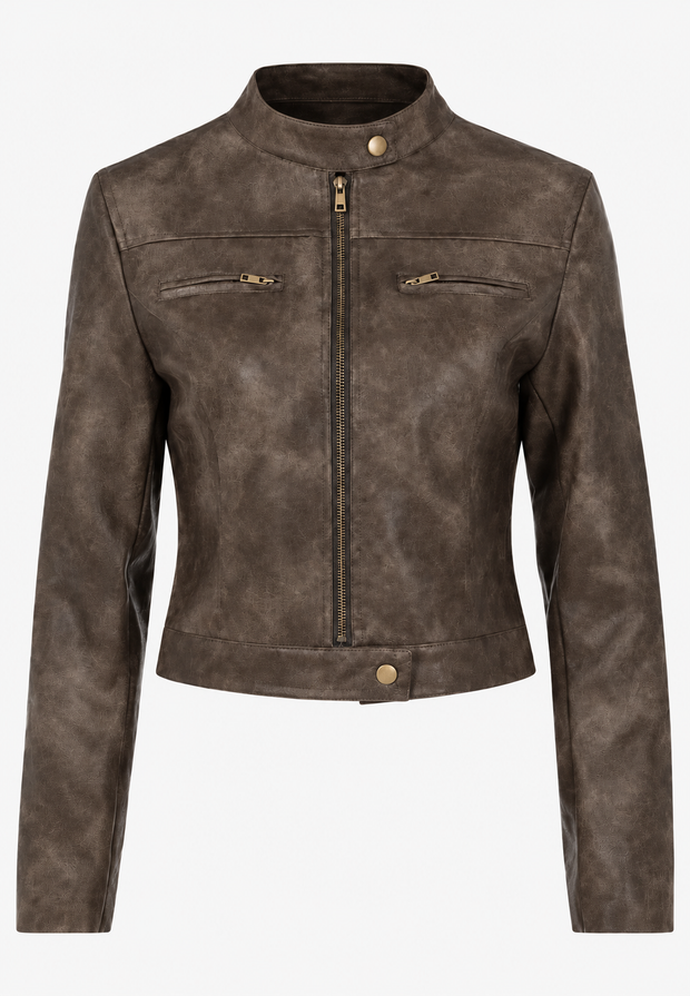 Damen Bikerjacke in Lederoptik mit Used-Look, kurz – Oriela