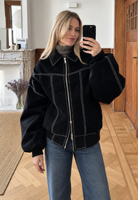 Oversize Damenjacke Wildlederoptik, Kontrastnähte – Vela