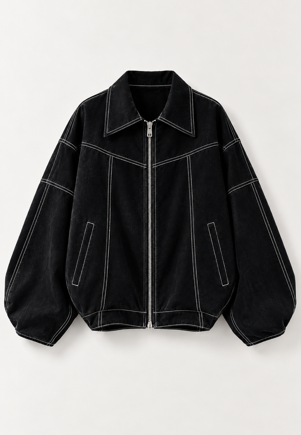 Oversize Damenjacke Wildlederoptik, Kontrastnähte – Vela