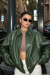 Oversize Damenjacke Lederoptik mit Hemdkragen – Arlet