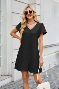 Jane - Einfarbiges Kleid mit V-Ausschnitt