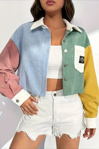 Damen Cordjacke Colorblock mit Kontrastkragen – Uma