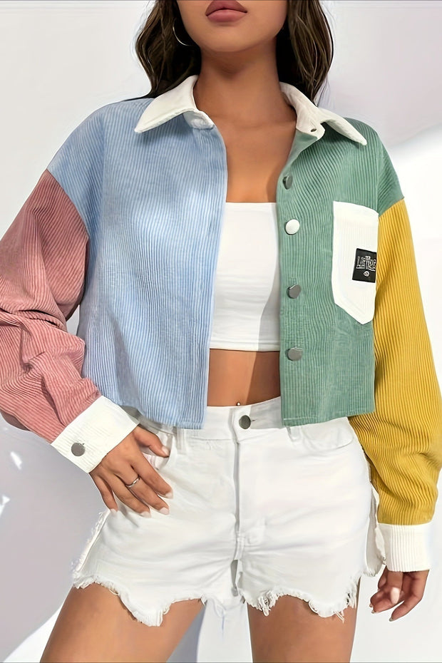 Damen Cordjacke Colorblock mit Kontrastkragen – Uma