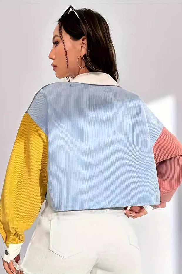 Damen Cordjacke Colorblock mit Kontrastkragen – Uma