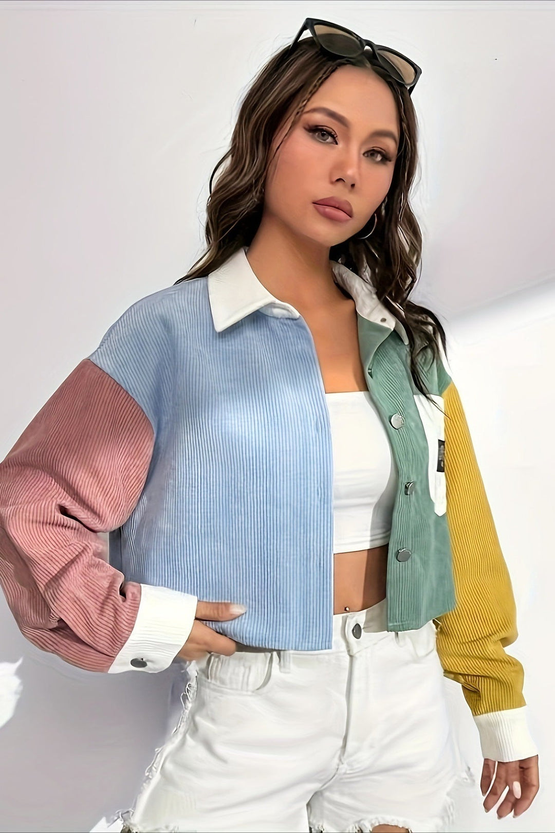 Damen Cordjacke Colorblock mit Kontrastkragen – Uma