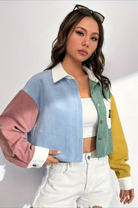 Damen Cordjacke Colorblock mit Kontrastkragen – Uma